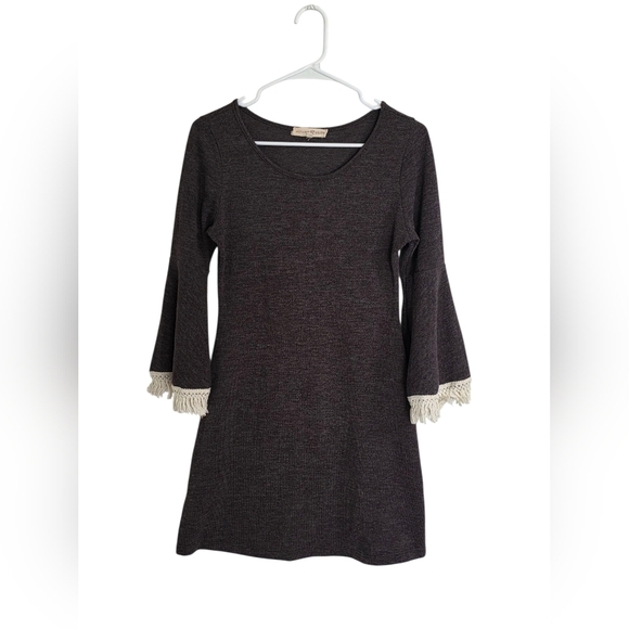 Altar'd State Brown Dress With Fringed Belle Sleeves - Picture 3 of 4